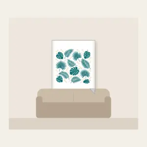 Palm Leaves and Little Bones Fleece Blanket in white: Palm leaves and small bones in teal and cream, scattered all over.