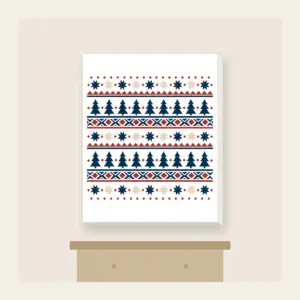 Alpine Star and Pine Border Bands Canvas Print in white: Bands of stars and pine trees in cream, rust and navy, repeating like an alpine border.