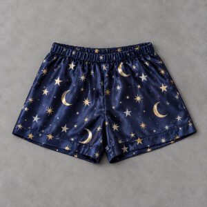 Midnight blue kids satin pajama shorts with falling stars