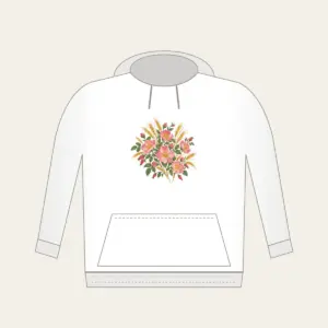 Prairie Roses and Wheat Stalks Hoodie in white: All-over prairie roses and wheat stalks in rose, gold and sage.