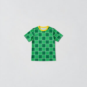 Meadow Check Youth Soccer Jersey with meadow green checks with thin white lines and a yellow collar