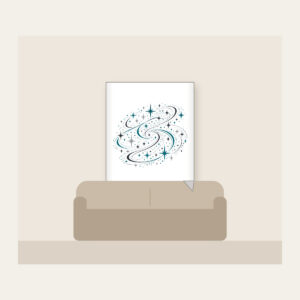 Charcoal Night Trail of Stars and Paths Fleece Blanket in white: An all-over pattern of stars and path lines in charcoal, silver and teal.