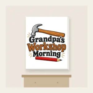 Grandpa's Workshop Morning Canvas Print in white