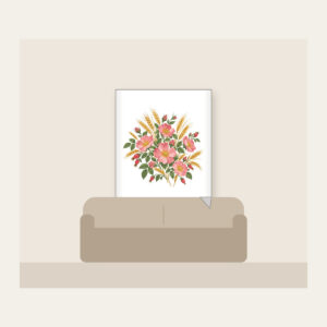 Prairie Roses and Wheat Stalks Fleece Blanket in white: All-over prairie roses and wheat stalks in rose, gold and sage.