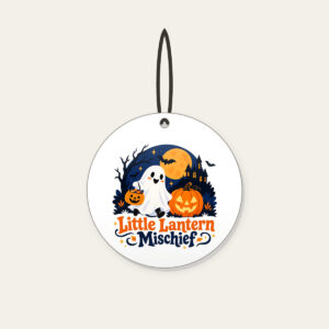 Little Lantern Mischief Ceramic Ornament in white