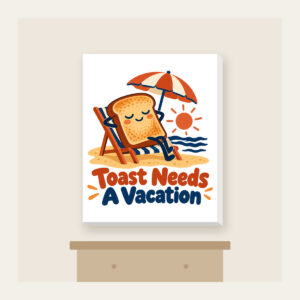 Toast Needs A Vacation Canvas Print in white