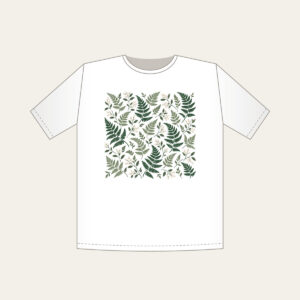 Fern and Berry Repeat T-Shirt in white: A repeat of ferns and tiny berries in sage, deep green and cream.