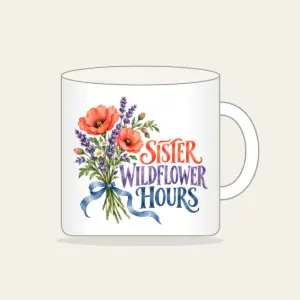 SISTER WILDFLOWER HOURS Mug in white