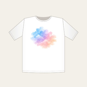 Watercolor Dawn Sky Gradient T-Shirt in white: A watercolor gradient drifts from pale blue to lilac to peach with cloud edges.