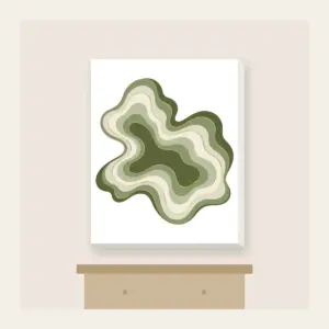 Moss Contour Lines with a Gold Thread Canvas Print in white: Moss contour lines in olive, sage and cream are traced with one thin gold line.