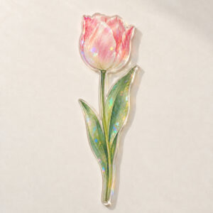 Long-Stem Tulip Hologram Flower with a single tall tulip with long leaves in pink and green