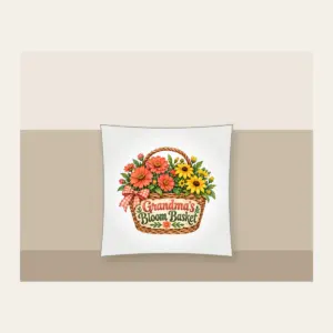 Grandma's Bloom Basket Pillow in white