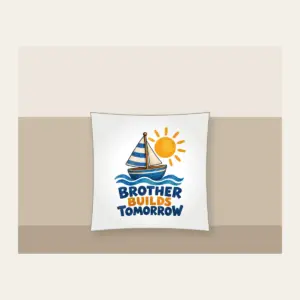 BROTHER BUILDS TOMORROW Pillow in white