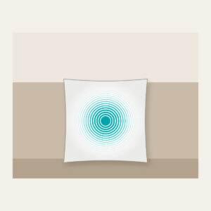 Teal Ripple Rings Fading to White Pillow in white: Concentric ripple lines spread in teal and thin out to white.