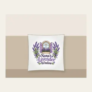 Nana's Lavender Window Pillow in white