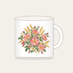 Prairie Roses and Wheat Stalks Mug in white: All-over prairie roses and wheat stalks in rose, gold and sage.