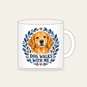 DOG WALKS WITH ME Mug in white