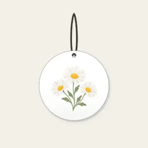 Chain of Three Daisies Ceramic Ornament in white: Three daisies in white and butter yellow link along a single sage stem.