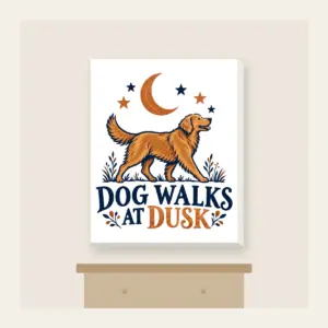 DOG WALKS AT DUSK Canvas Print in white