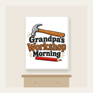 Grandpa's Workshop Morning Canvas Print in white