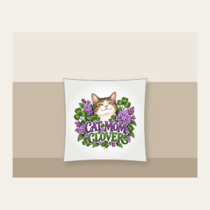CAT MOM CLOVER Pillow in white