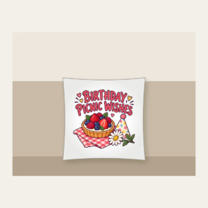 BIRTHDAY PICNIC WISHES Pillow in white