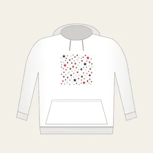 Small Stars and Diamonds Repeat in Navy Hoodie in white: A repeat of small stars and diamonds in navy, red and cream.