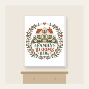 Family Blooms Here Canvas Print in white