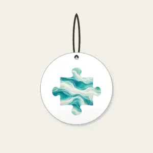 Sea-Glass Teal Abstract Waves Ceramic Ornament in white: Abstract waves in sea-glass teal, aqua and frosted white with a fine sand speckle.