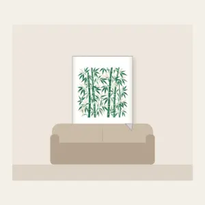 Jade Bamboo Grove Pattern Fleece Blanket in white: Tall bamboo stalks and slender leaves repeat in jade and cream.