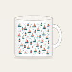 Tiny Sailboats and Harbour Lanterns Mug in white: Tiny sailboats and harbour lanterns repeat in teal, coral and cream.