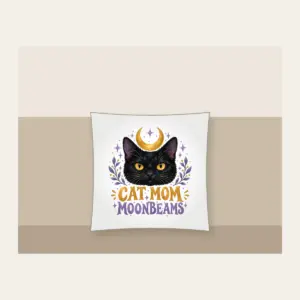 CAT MOM MOONBEAMS Pillow in white