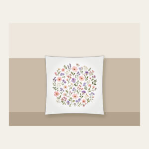 Pressed Posies in Blush and Lavender Pillow in white: All-over pressed posies in blush, lavender and sage.
