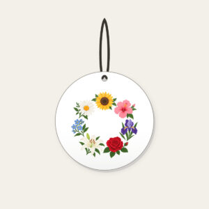 Weekly Seven Flower Border Ceramic Ornament in white: A border of seven small, different flowers, one for each day, surrounds an open centre.