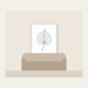 Single Leaf Study in Black Line Art Fleece Blanket in white: A single leaf and stem in fine black line art, edged with a thin border.