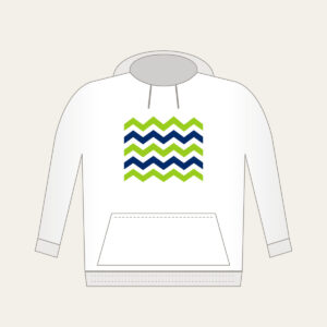 Lime and Navy Zigzag Bands Hoodie in white: Bold zigzag bands in lime, white and navy sweep across the artwork.