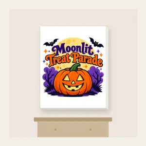 Moonlit Treat Parade Canvas Print in white