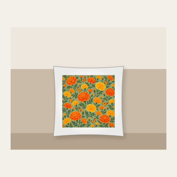 Product image Marigolds and Butterflies on Sage Pillow