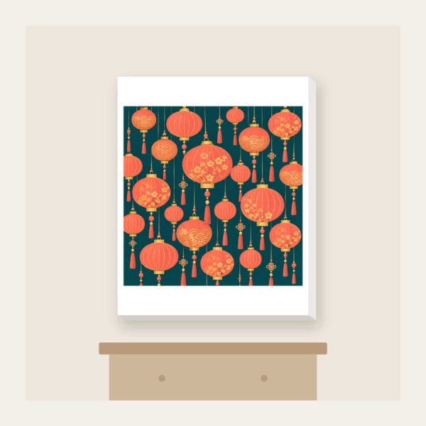 Product image Coral and Gold Paper Lantern Night Canvas Print