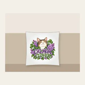 CAT MOM CLOVER Pillow in white