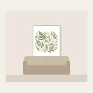 Pressed Ferns with a Gold Line Fleece Blanket in white: All-over pressed ferns in sage and cream, edged with a fine gold line.