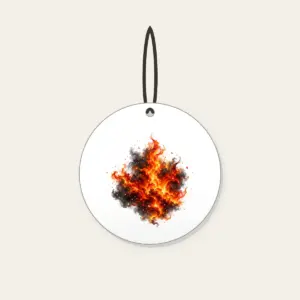 Glowing Embers over Charcoal Ceramic Ornament in white: Glowing embers in orange, red and gold drift over charcoal with a smoky gradient.