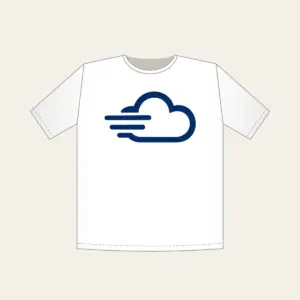 Speed Cloud T-Shirt in white: A stylised cloud with three speed lines in navy and white.