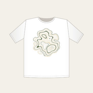 Moss and Sand Contour Map Lines T-Shirt in white: Flowing contour lines in moss, sand and cream, with a single tiny star tucked among them.