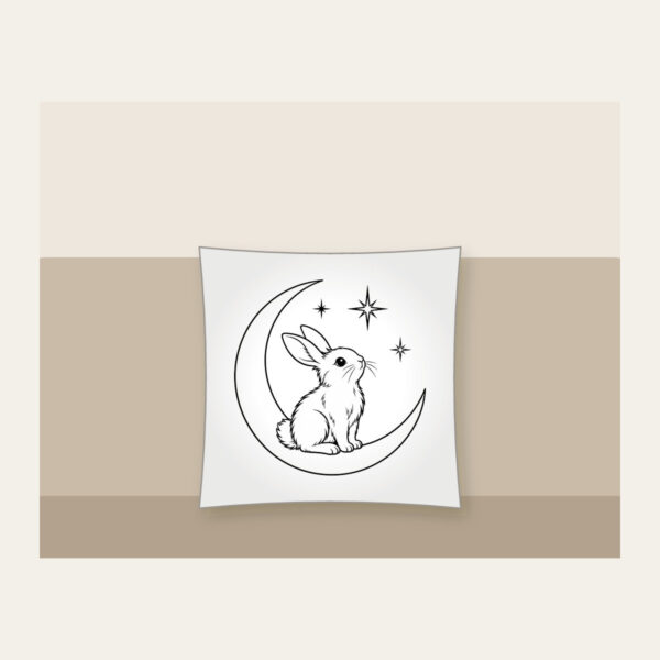 Product image Line-Art Rabbit on a Crescent Moon Pillow