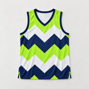 Zigzag Lime V-Neck Jersey Tank with zigzag bands in lime, white and navy across the body