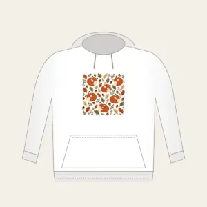 Curled Foxes, Acorns and Leaves Hoodie in white: Curled-up foxes, acorns and leaves repeat in rust, cream and moss.