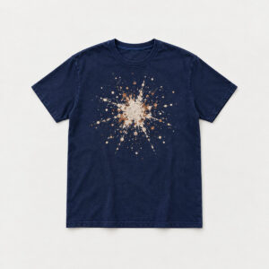 Bleach Starburst Tee with bleach-effect splatter forming a compact starburst on the chest in off-white and faint rust