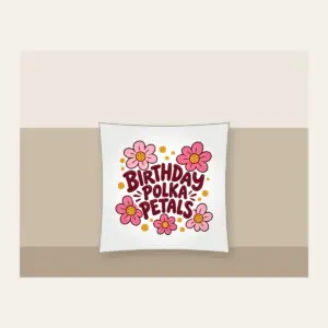 BIRTHDAY POLKA PETALS Pillow in white
