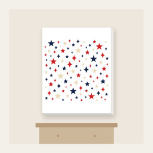 Small Stars and Diamonds Repeat in Navy Canvas Print in white: A repeat of small stars and diamonds in navy, red and cream.